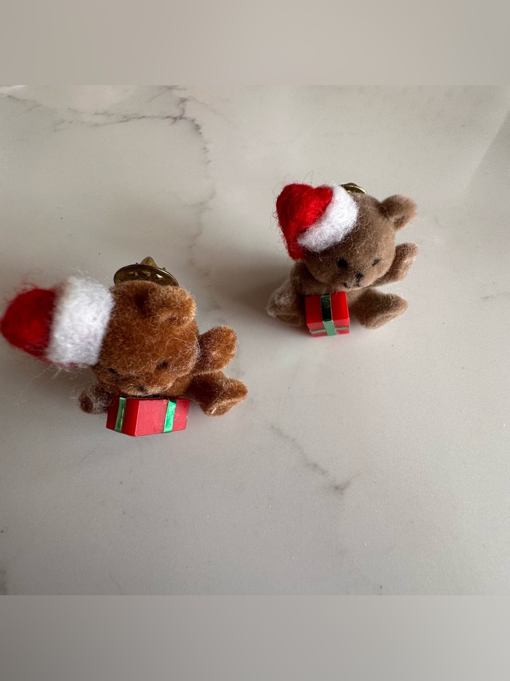 Festive Teddy PINS - Brown Teddy with Red Santa Hat and Gift